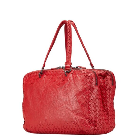 BOTTEGA VENETA Red Leather Intrecciato Tote Bag